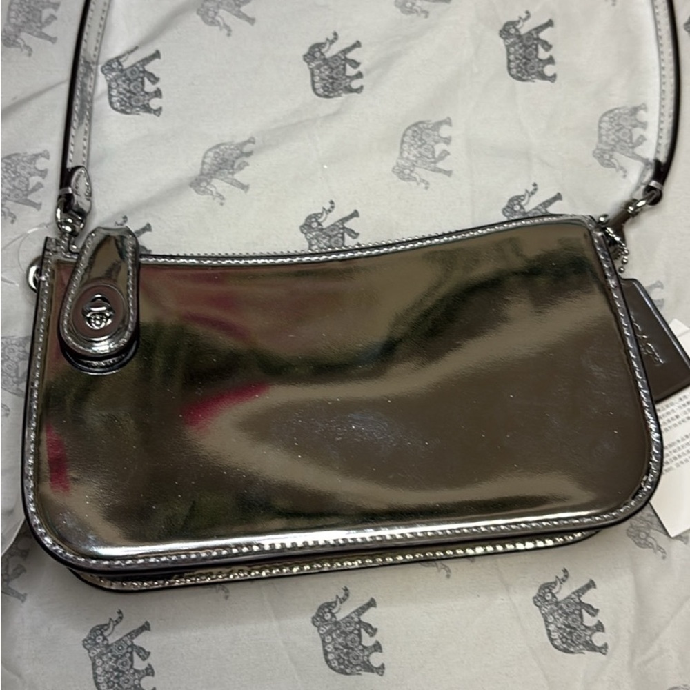 NWT coach penn metallic silver bag